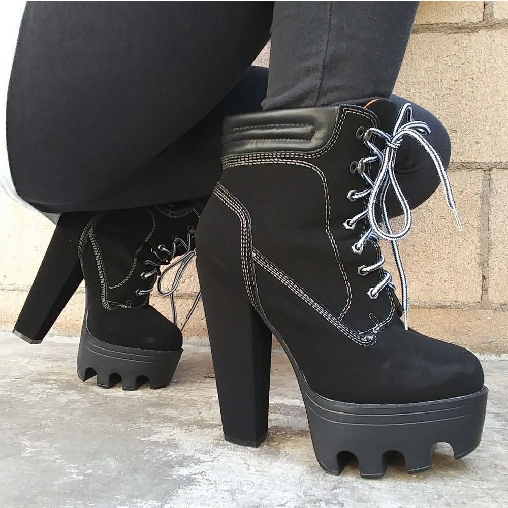 Black Construction Platform Booties